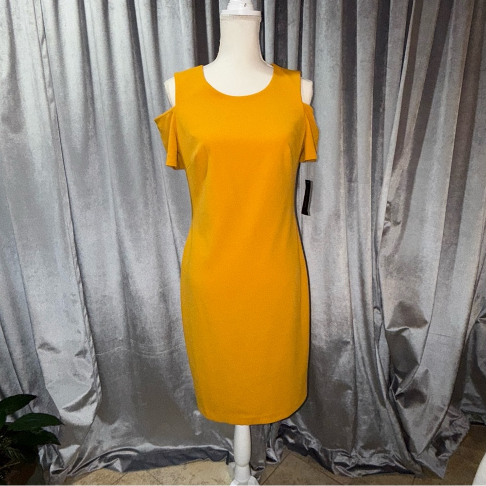 Elegant Yellow Cold Shoulder Dress